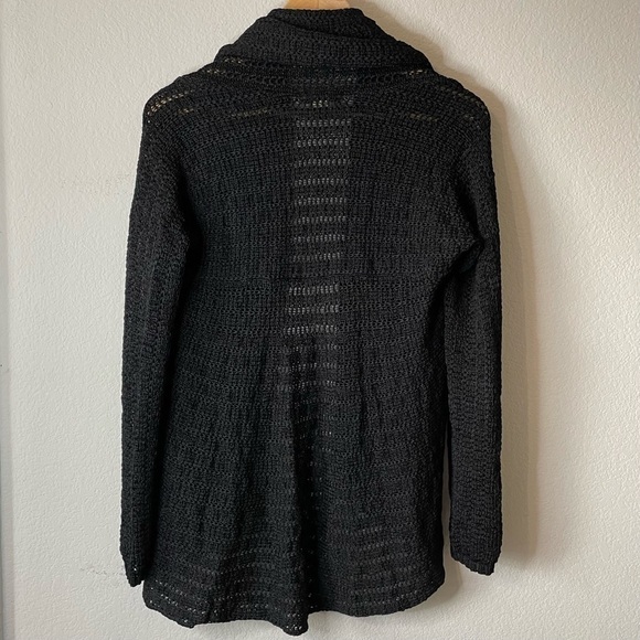 Vertical Design Black Mesh Style Long Sleeve Open Front Cardigan Size Large - Picture 2 of 3